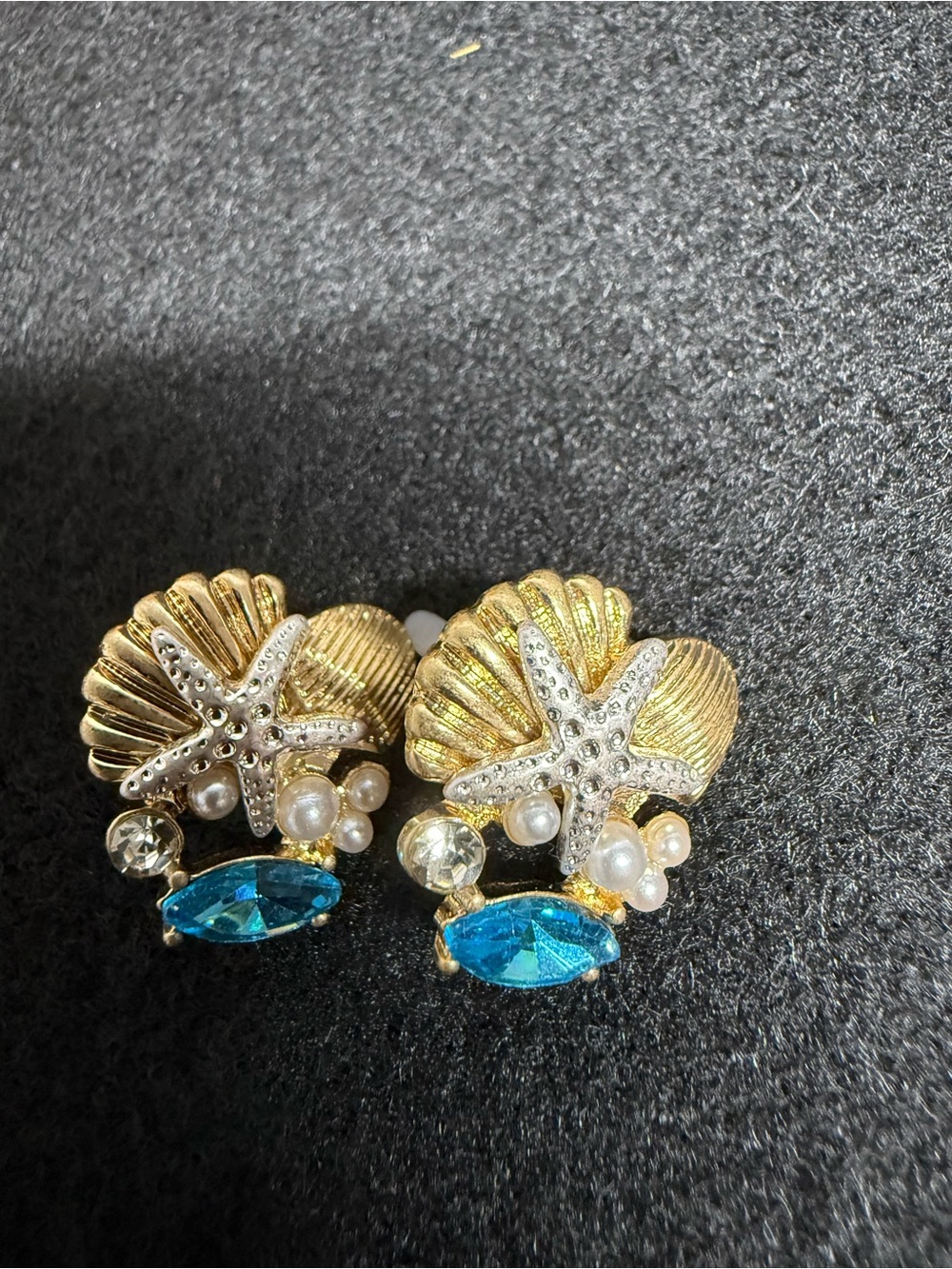 Anthropologie Blue Crystal Starfish Shell Pearl Statement Drop Earrings NWOT